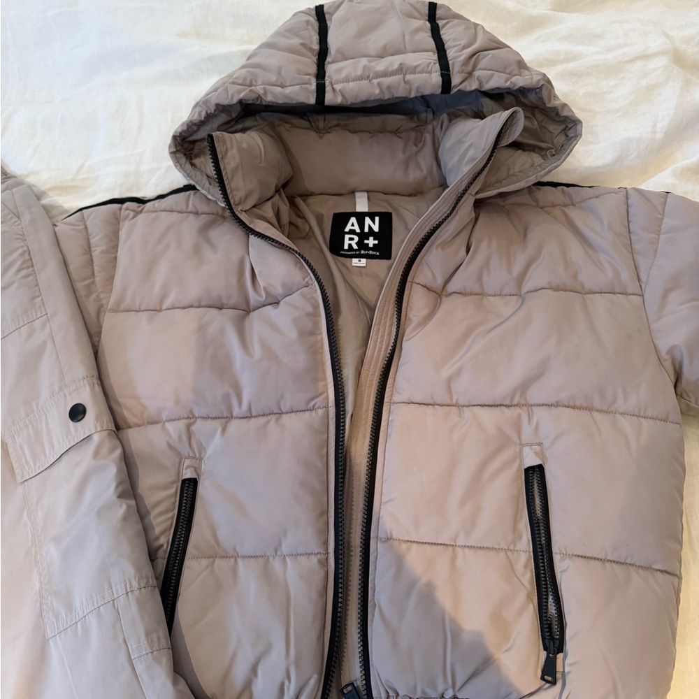 Alp N Rock Beige Puffer Jacket and cargo pants